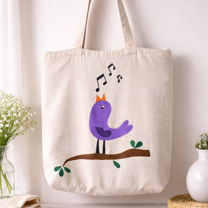 Tanaya Melody Bird Hand-Painted Tote Bag