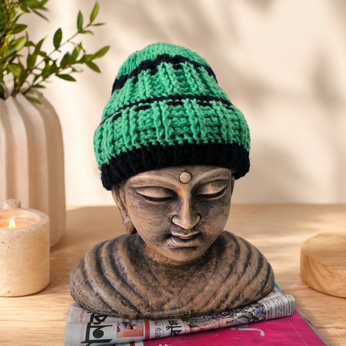 Green & Black Weave – Crochet Beanie