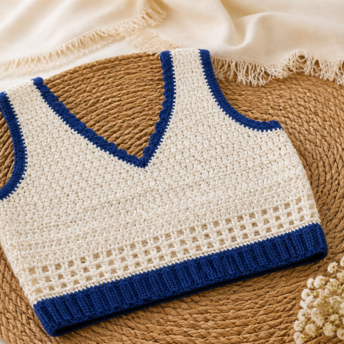 Ivory Indigo Crochet Top