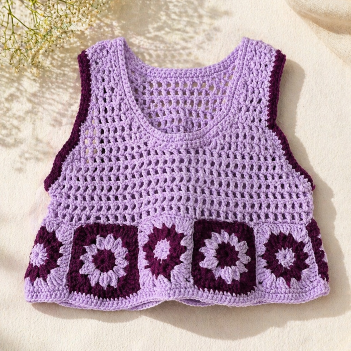 Lavender Bloom Crochet Crop Top