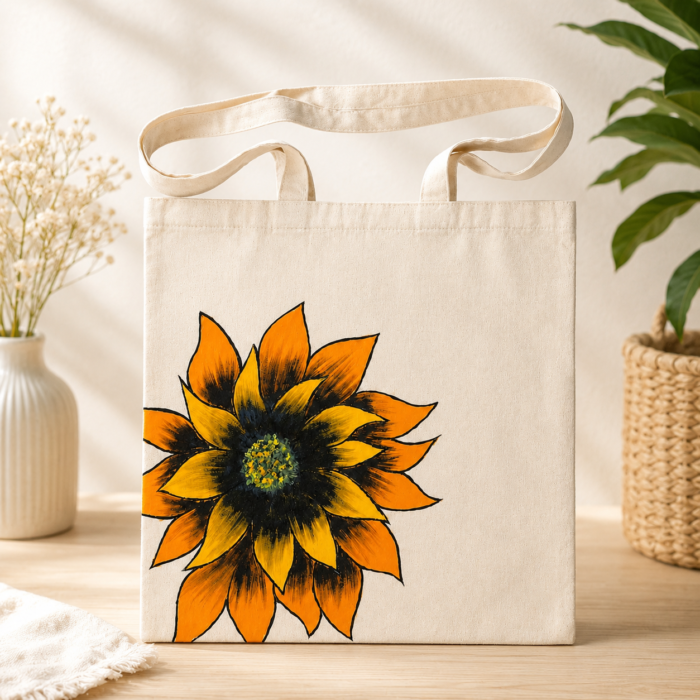 Sunflower Handpainted Cotton Tote Bag