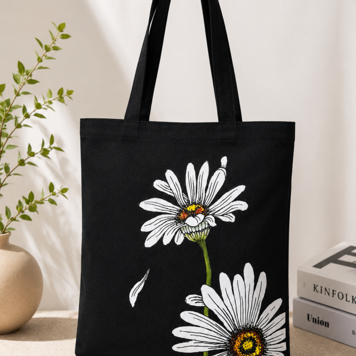 Daisy Tote Black Canvas Bag
