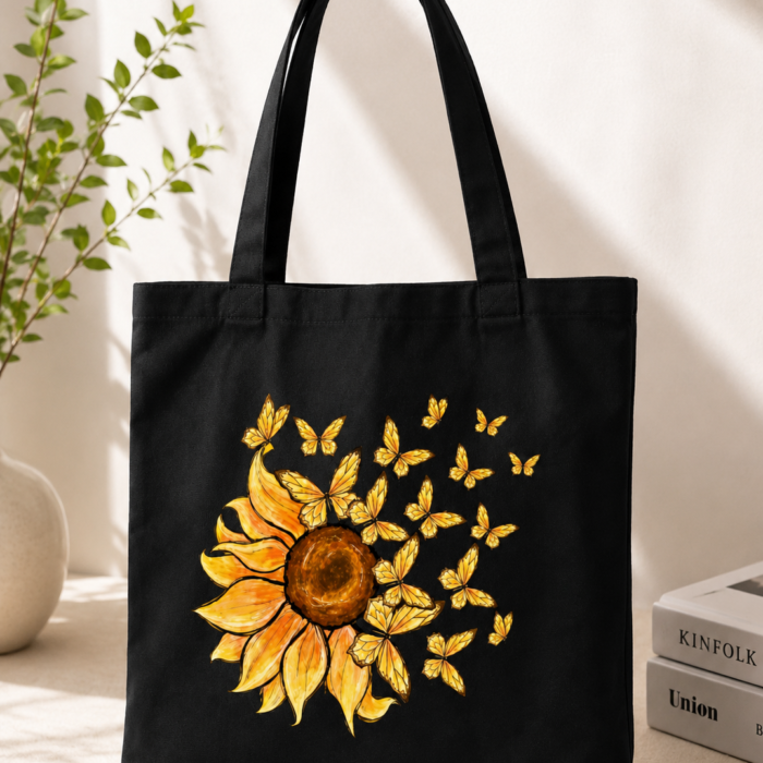 Petals in Motion Black Tote Bag