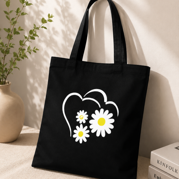 Double Heart Black Tote Bag