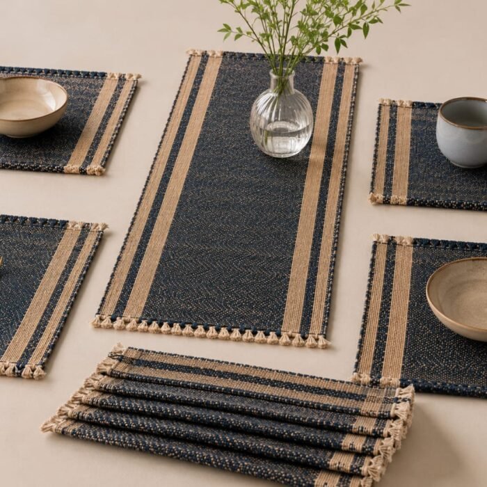 Premium Handloom Natural Reed Dining Table Mat Set – Wave Pattern
