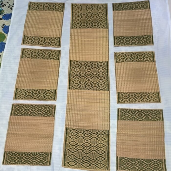 Dining Table Mat Set with Runner – Deep Green Diamond Design